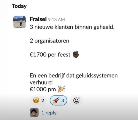 Drie klanten van €1000-1750 per klant per maand